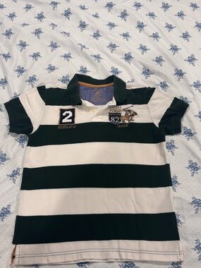 Beverly Hills Polo Club Boys Green & White Striped Polo